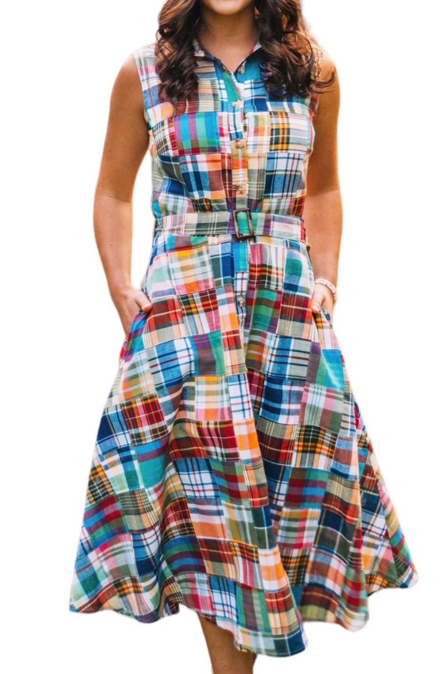 Kiel James Patrick Montauk Patchwork Madras Shirtdress Hot