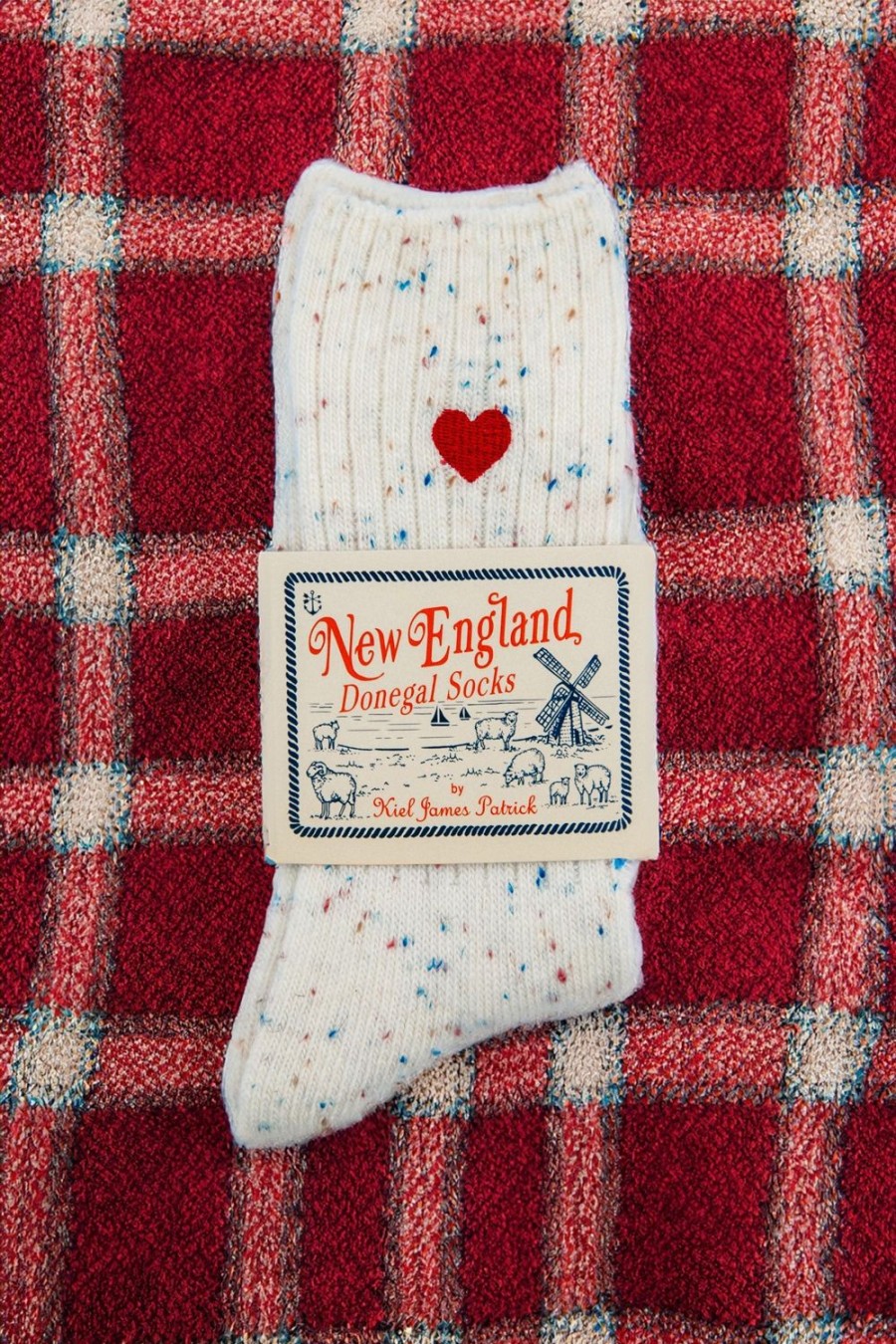 Kiel James Patrick Cream Heart Donegal Socks New